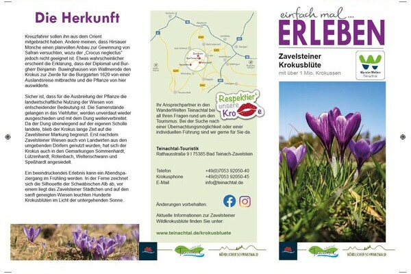 Der Flyer des Zavelsteiner Krokusweges Bildnachweis: Mit freundlicher Genehmigung von Teinachtal-Touristik